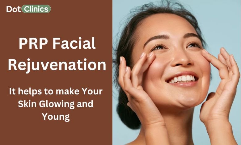 A happy woman touching her glowing face, showcasing the benefits of PRP facial rejuvenation for youthful and radiant skin. The text emphasizes how PRP helps in skin rejuvenation and anti-aging.